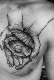 mellkas fekete kézzel festett stílusban, kézi, héj és gyöngy tetoválás mintával