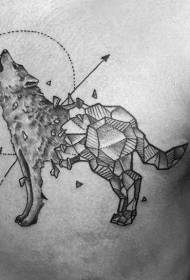 chest original combination black semi-real semi-geometric wolf tattoo pattern