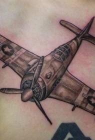 borskas swartgrys styl uitstekende militêre vliegtuig tattoo patroon