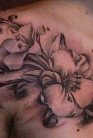 schouder inkt bloemen zwart grijs tattoo patroon