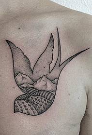 chest swallow landscape tattoo pattern