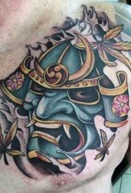 Ang kolor sa Chest nga misteryoso nga Samurai Helmet nga adunay pattern sa Leaf Tattoo