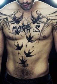 bröst intressant svart svälja bokstäver tatuering mönster