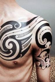 setengah pola tato totem hitam dan putih yang disederhanakan