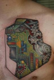 beautiful color electronic circuit equipment Chest tattoo pattern