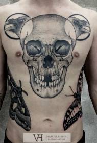 göğüs klasik siyah insan kafatası ve karga dövme deseni