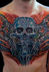 chest fantasy style color mechanical skeleton tattoo pattern