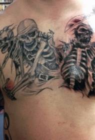 škrinja grupe crno-bijelih piratskih nacrta tetovaža lubanje