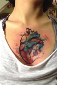 chest color splash ink body heart tattoo pattern