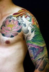 Brazo Patrón de tatuaje de loto de cocodrilo multicolor de estilo asiático