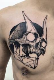 Chest Engraving Style Black Devil Skeleton Tattoo Pattern