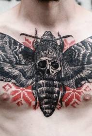 chest carving style big butterfly and skull tattoo pattern