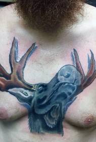 chest strange color cartoon elk tattoo pattern