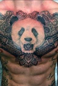 mellkas panda fej tőr és Brahma tetoválás minta