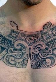 chest black personality Mayan ancient sculpture tattoo pattern