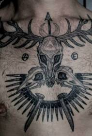 chest black tattoo made of bird skull tattoo