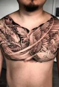traditional style male big flower chest tattoo works