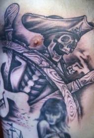 chest cartoon style skull pirate tattoo pattern