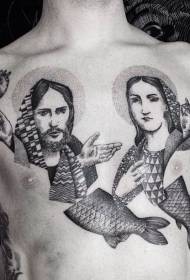 prsni nadrealizem slog Črni ribji rep in žajbeljski portretni tatoo vzorec