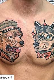 male chest Two different dog head tattoo designs