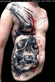 modèle de tatouage crâne de couleur abdomen grande surface