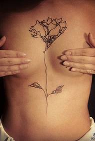 meiteņu krūtīs līnija mazs svaiga ziedu tetovējuma raksts