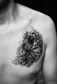chest splashing ink roaring tiger tattoo pattern  51153 - male chest squid lotus tattoo pattern