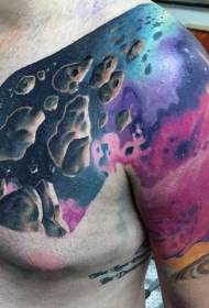 kolore erdiko espazioa eta planetaren tatuaje eredua