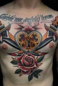 ruže dýka tetovanie samec hrudníka ruže a dýka tetovanie obrázok