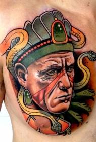 胸部顏色男巫肖像與蛇紋身圖案