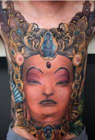 Chest Hindu style color like Buddha portrait tattoo pattern