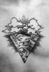 Jungen auf der Brust auf der schwarz-grauen Skizze Punkt Dorn Trick kreative Spray Tattoo Bilder