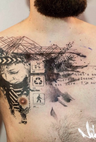 borstmeisjeportret mei briefpictogram tatoeëringspatroon