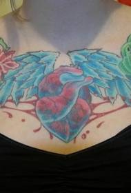 chest magical heart wings with demon tattoo pattern