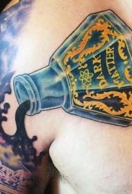 big arm color Ink bottle tattoo pattern
