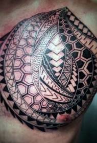 chest black Polynesian totem tattoo pattern