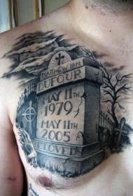 realistische zwarte tombstone belettering tattoo patroon op de borst