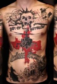 abdomen og brystet sort kranihelikopter med røde kors tatoveringsmønster