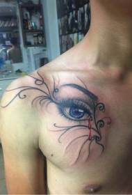 male chest realistic eye vine tattoo pattern