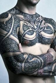 Chest and Arm Massive Fantasy Armor Tattoo Pattern