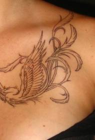 chest beautiful black line phoenix tattoo pattern