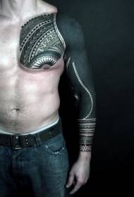 arm and chest Large area black with tribal totem tattoo pattern