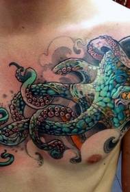 modèle de tatouage pieuvre poitrine dessin animé multicolore