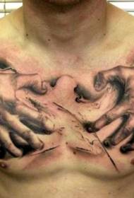 chest realistic two hand tattoo pattern