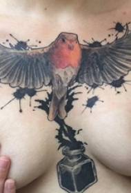 girl chest tattoo girl Chest ink and bird tattoo pictures