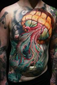 good-looking chest and belly jellyfish tattoo pattern