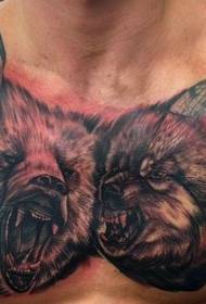 chest black gray style evil wolf tattoo pattern