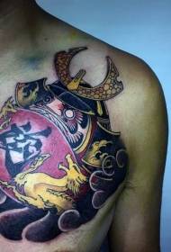 Chest Japanese style color Dharma tattoo pattern