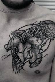 гърдите черни набодени медузи с модел на татуировка на лилия