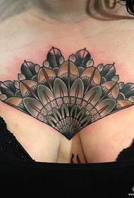 girls chest school fan tattoo pattern